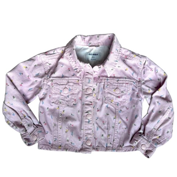 GAP Kids Girls Pink Denim Floral Jean Jacket Size Small / 6-7 - Picture 1 of 11